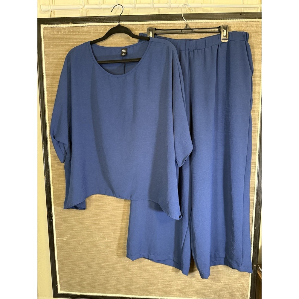 Blue Navy EMERY ROSE 1X Top & Wide Leg Capri Set Work Teacher Occasions